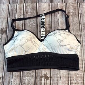 PINK by Victoria’s Secret White Marble Print Wireless Lightly Lined Bralette Med